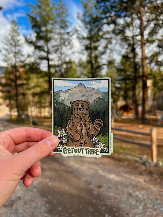 Get Out There Bear Sticker